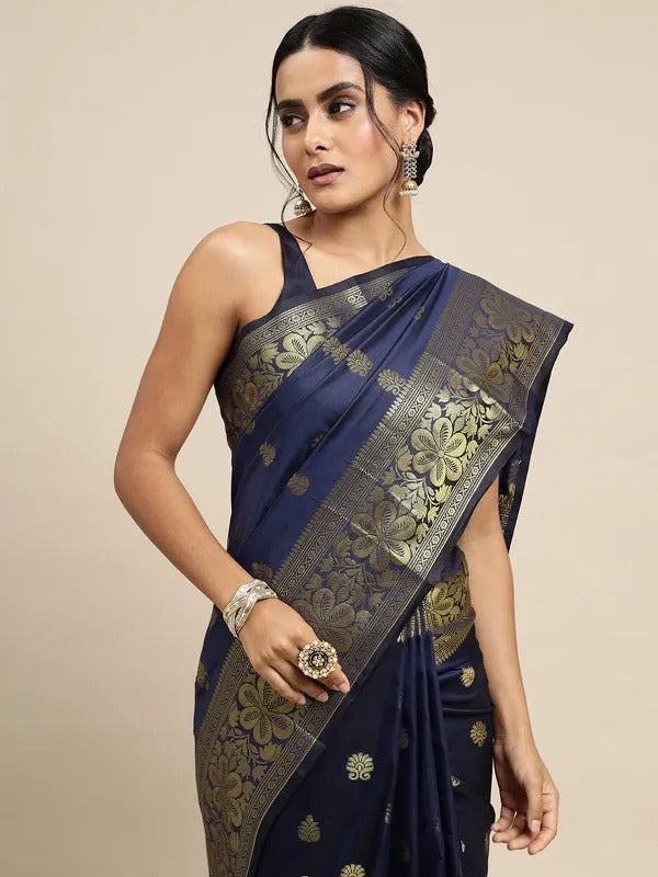 Dark Blue Banarasi Silk Saree