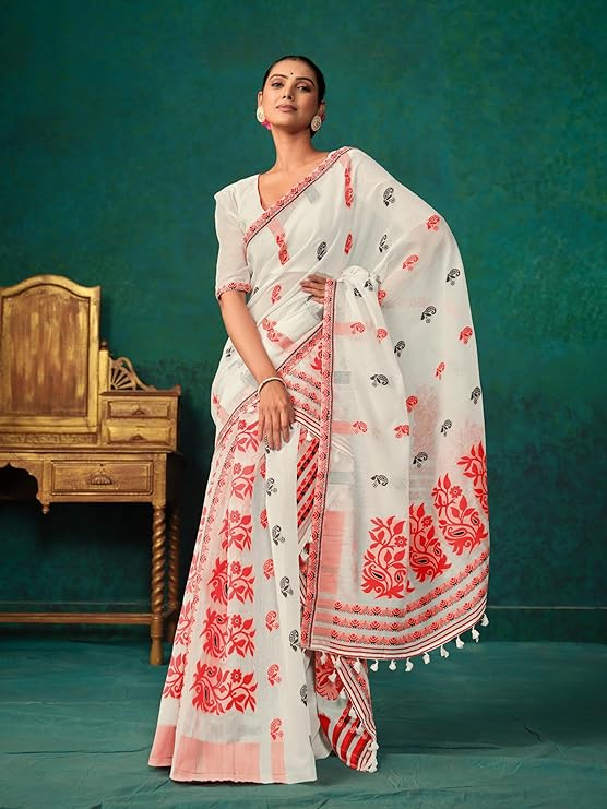 White Mekhela Soft Silk Saree