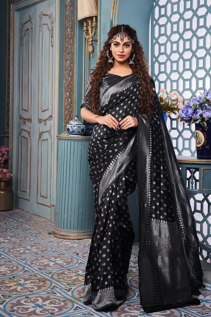 Captivating Black: Enchanting Bindi Design Saree for Timeless Grace - Naari Silk 