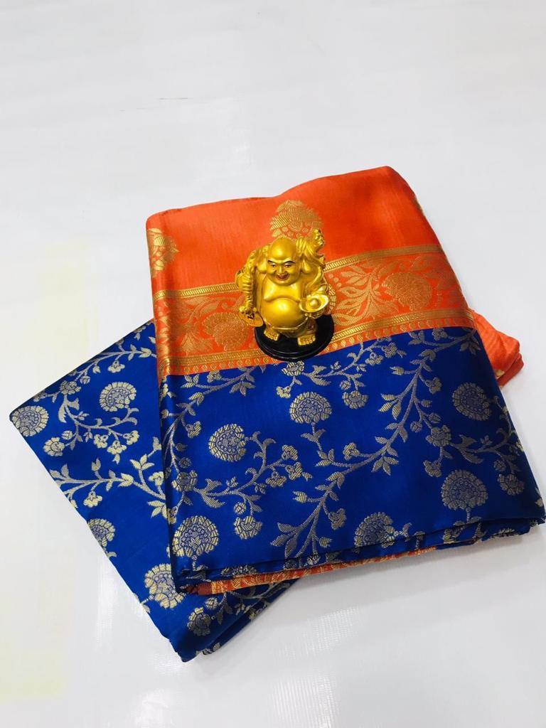 Elegant Blue & Red Paisley Kanjivaram Silk Saree for Timeless Charm - Naari Silk 