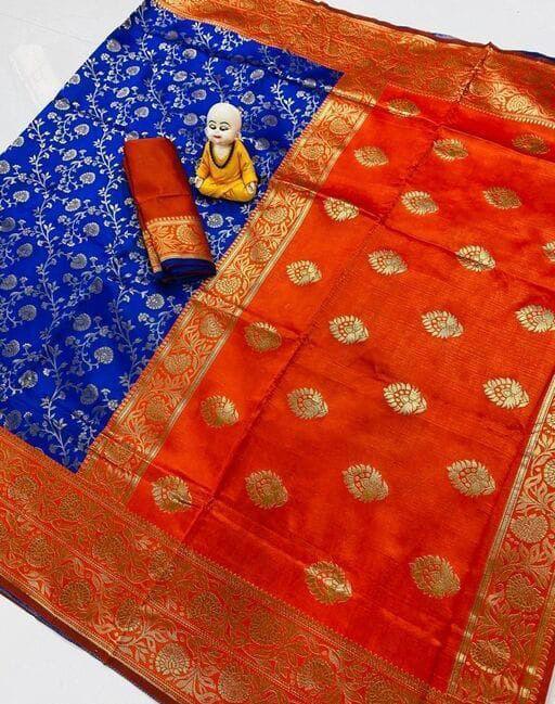 Elegant Blue & Red Paisley Kanjivaram Silk Saree for Timeless Charm - Naari Silk 