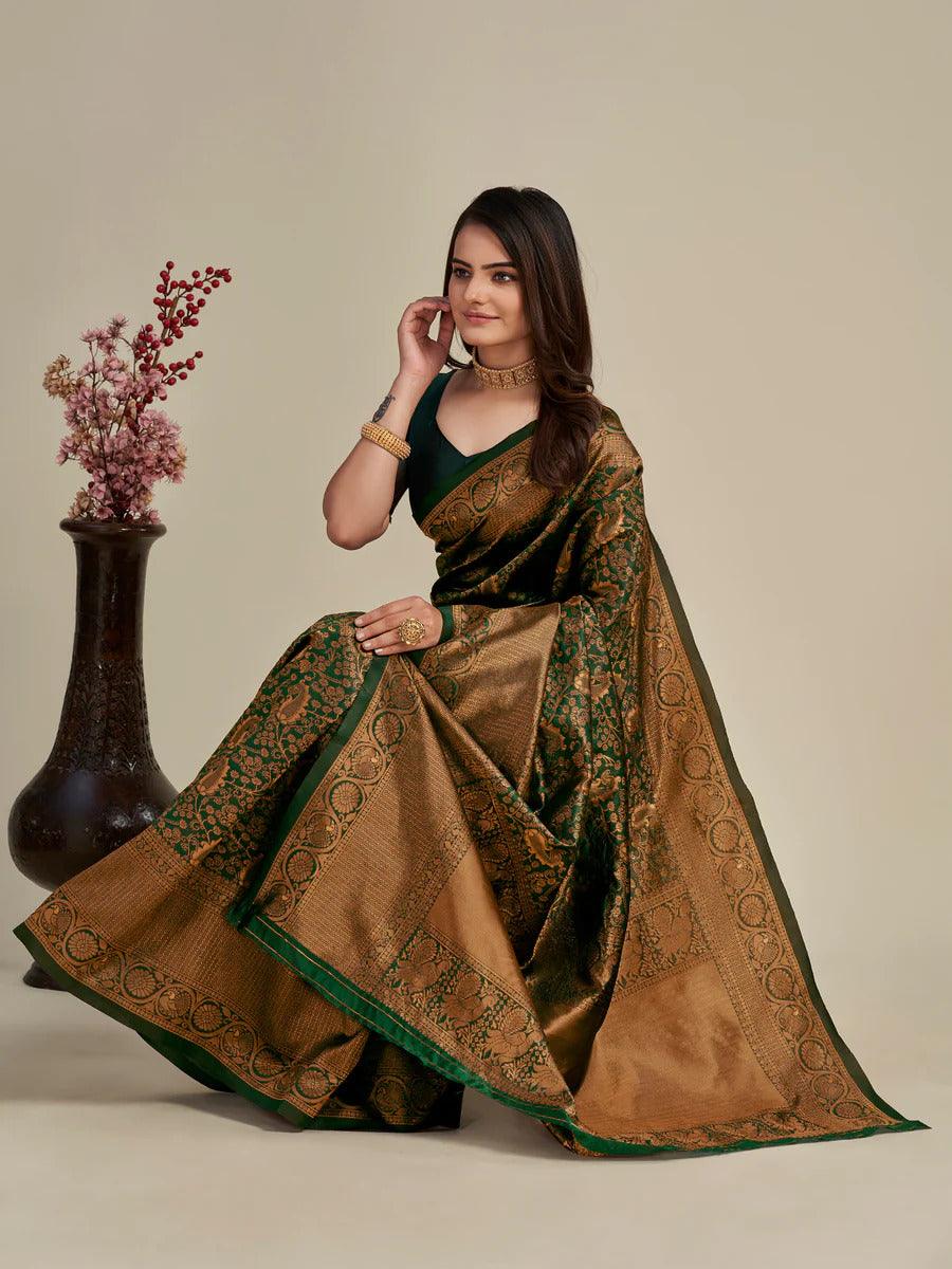 Beautiful Green Saree: Pretty Keri Design for Stunning Look - Naari Silk 