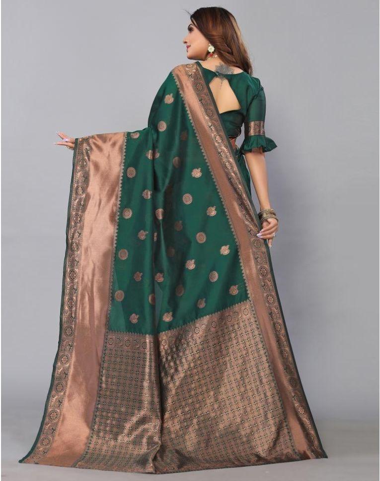 Green Kanjivaram Silk Saree with Kukdo Design - Naari Silk 