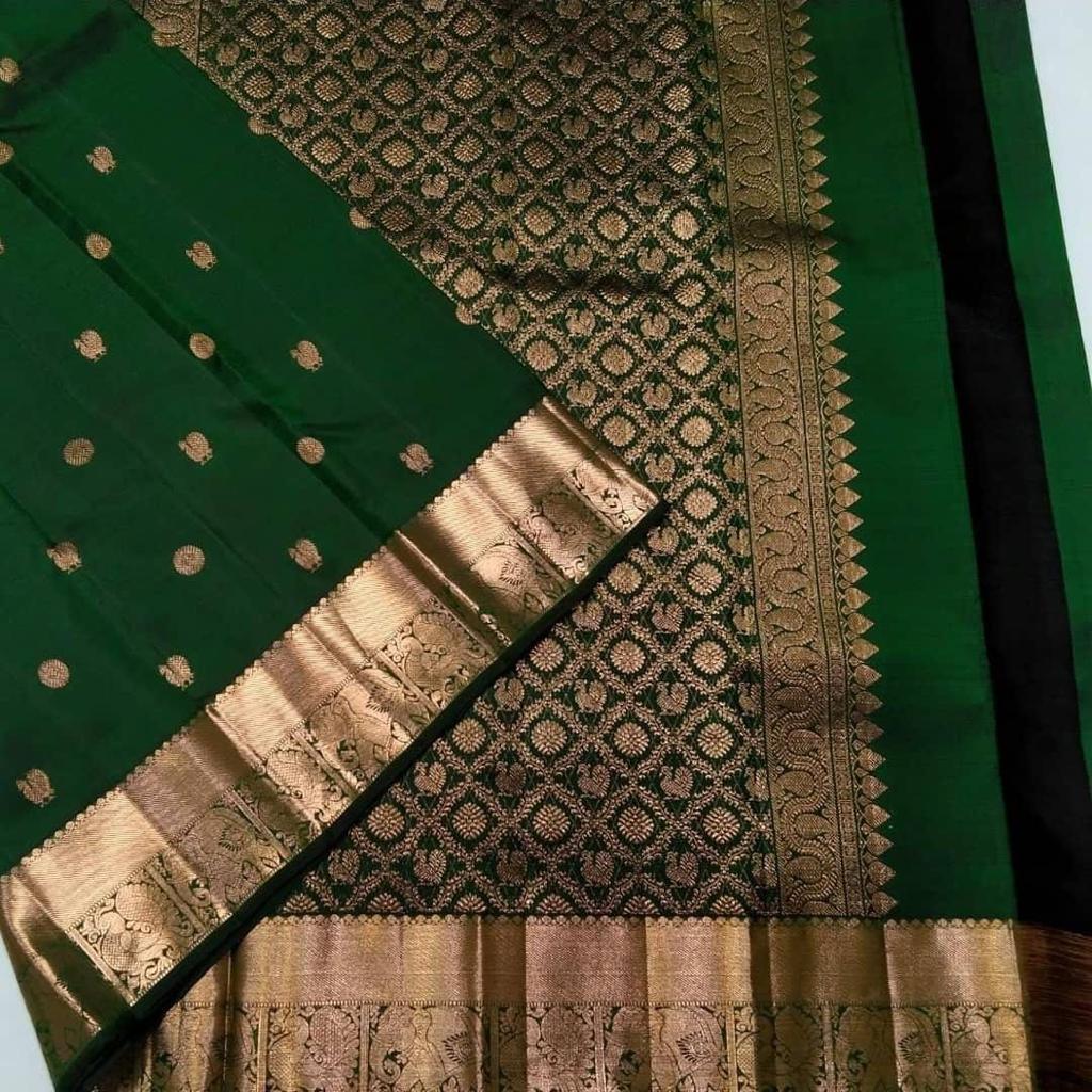 Green Kanjivaram Silk Saree with Kukdo Design - Naari Silk 