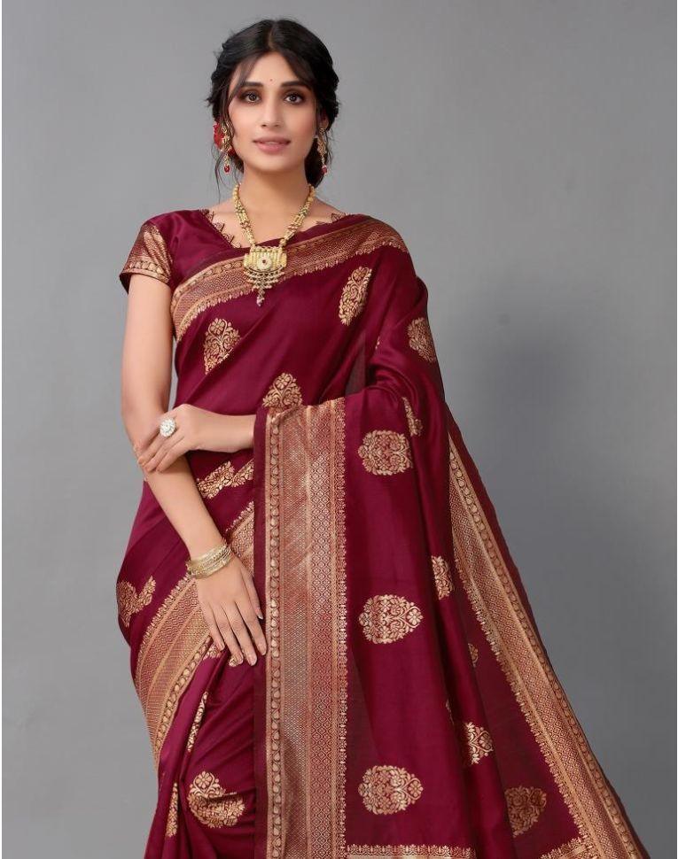 Magnificent Maroon: Pan-tastic Saree for Timeless Grace - Naari Silk 