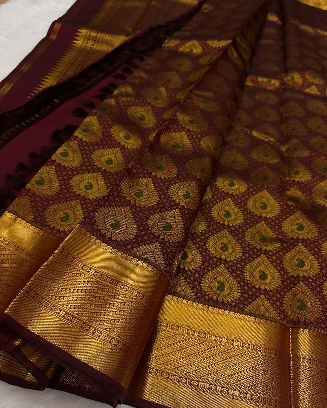 Banarasi Silk Saree for Women, Maroon and Golden, Authentic Indian - Classy