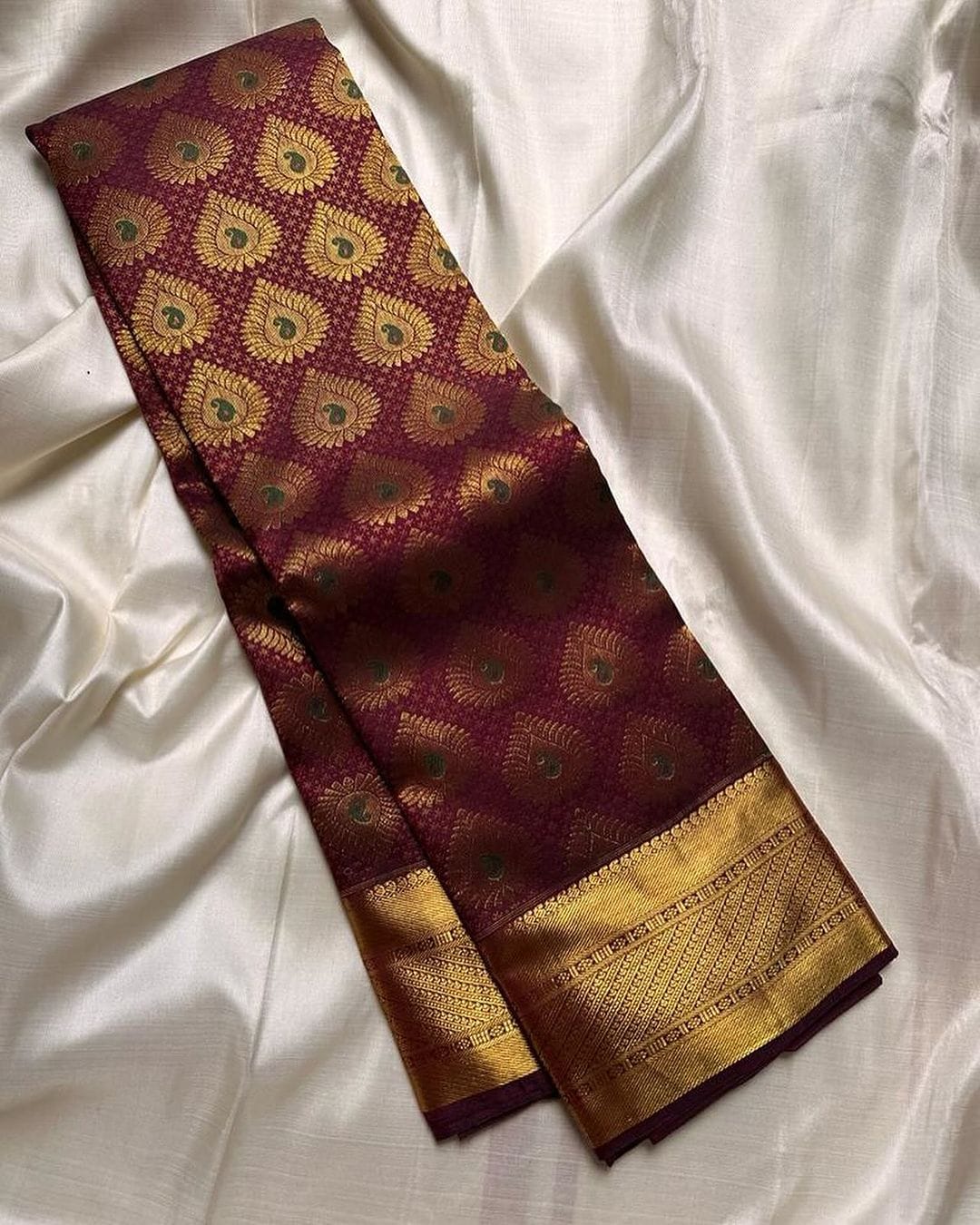 Banarasi Silk Saree for Women, Maroon and Golden, Authentic Indian - Classy