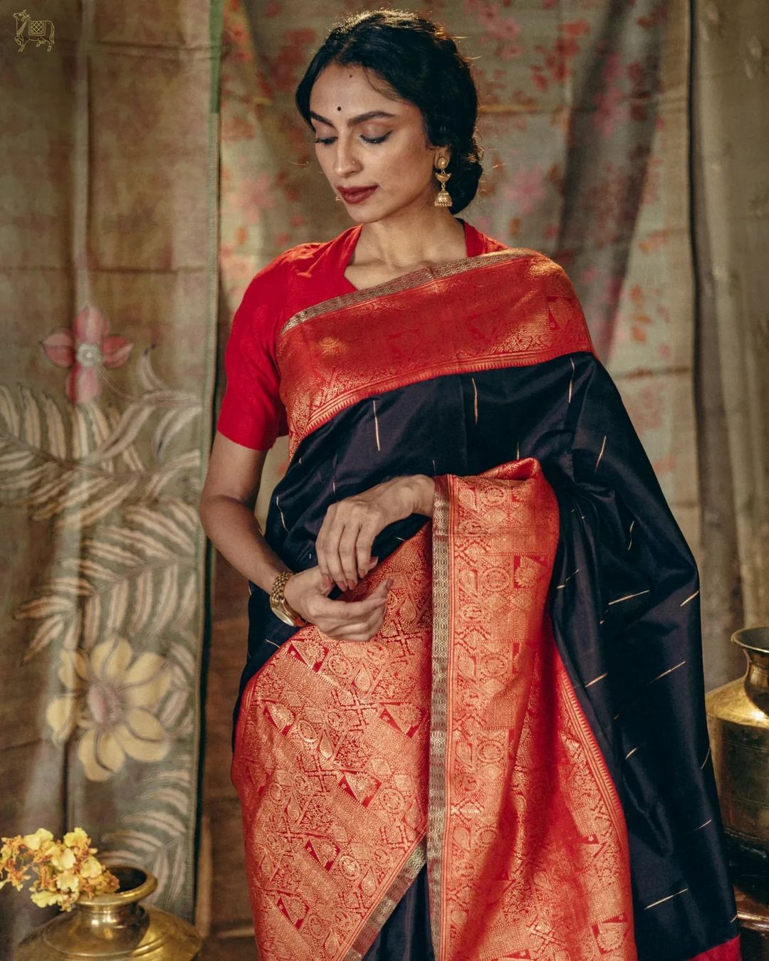 Black and Red Banarasi Saree, Indian Traditional Woman's Saree