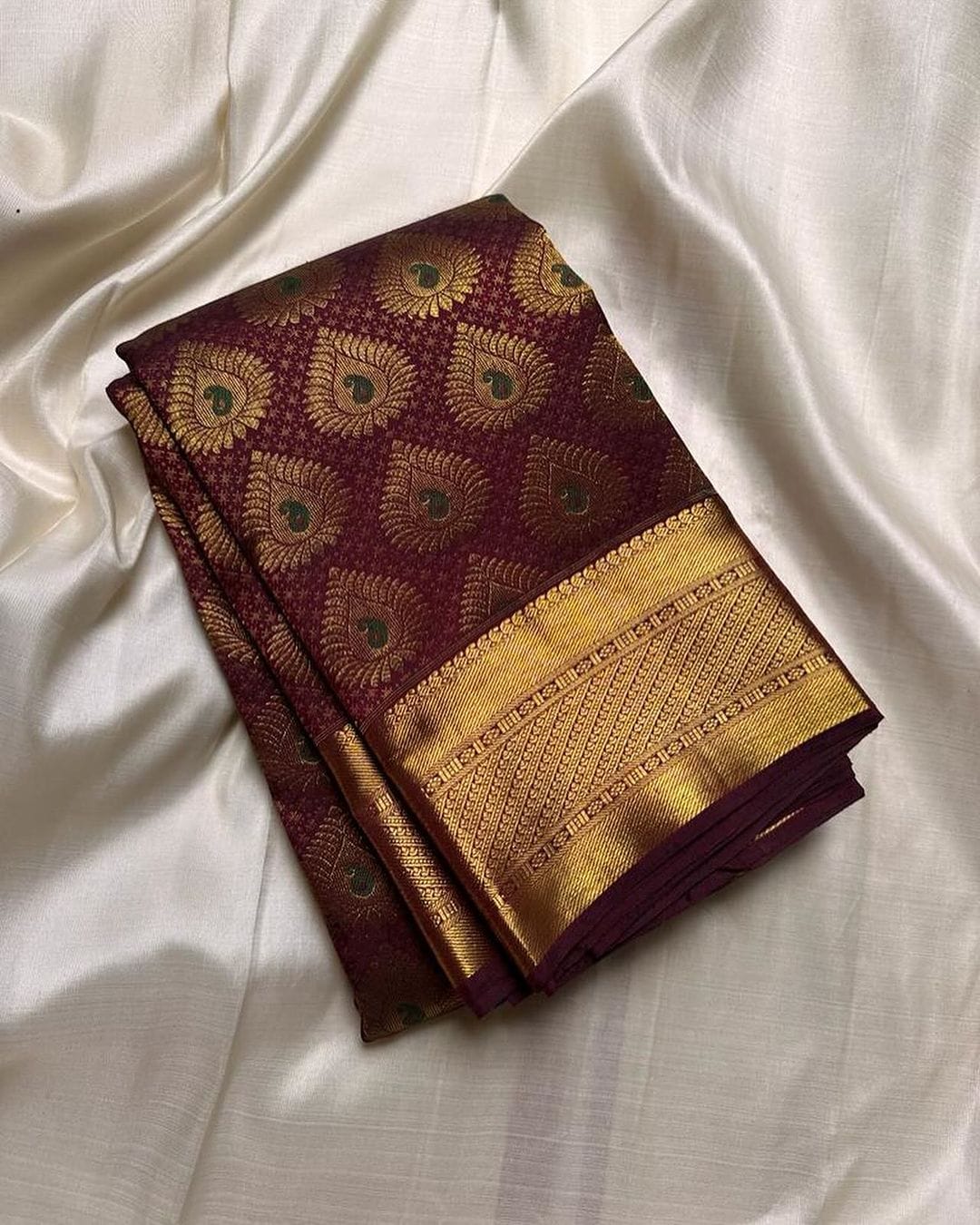 Banarasi Silk Saree for Women, Maroon and Golden, Authentic Indian - Classy