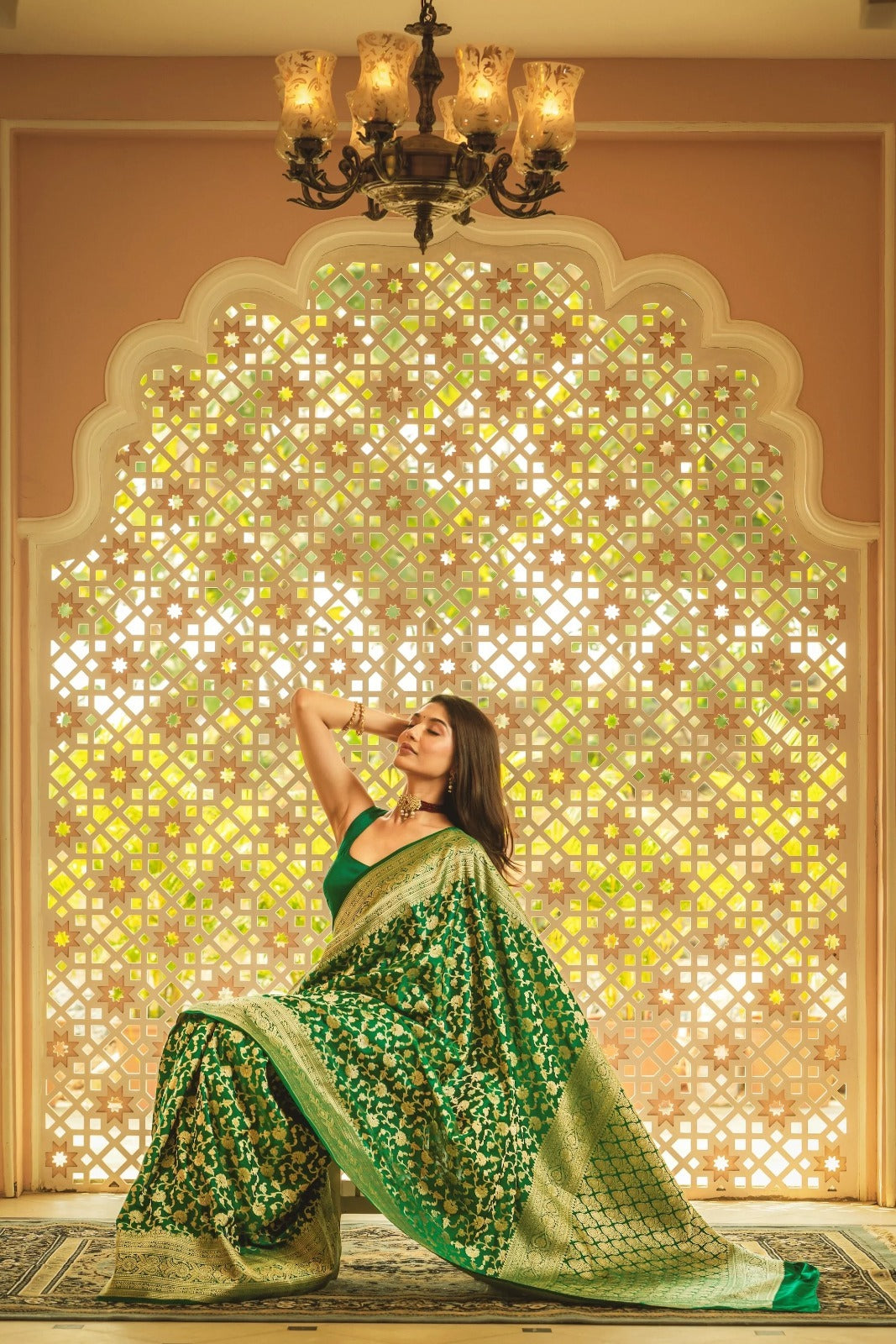 Banarasi Silk Saree Green Golden Women's Beautiful - Designer, Party Wear, Wedding